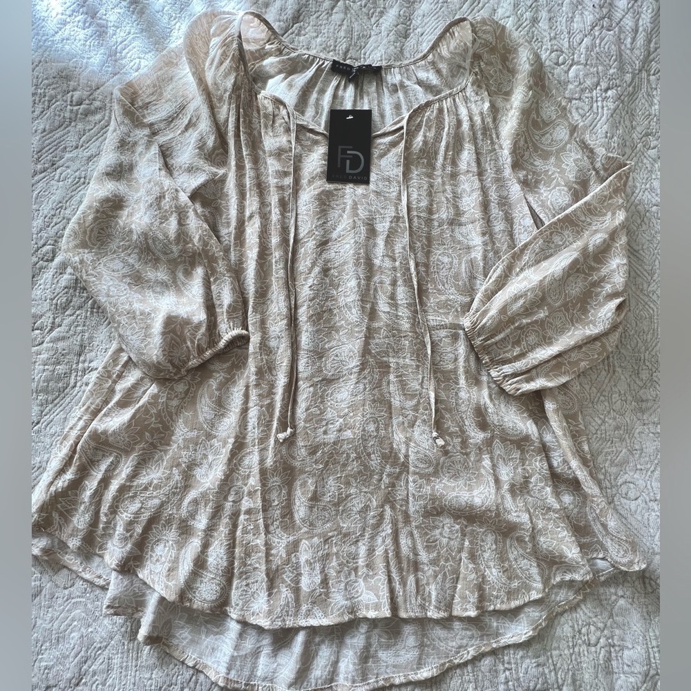 NWT Fred David Paisley 3/4 sleeve Blouse Size M